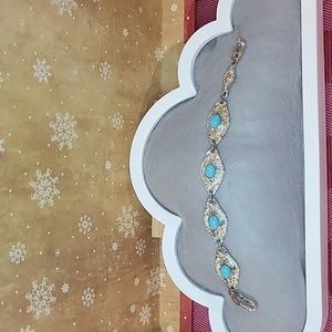 Silver-toned + Blue Bead bracelet